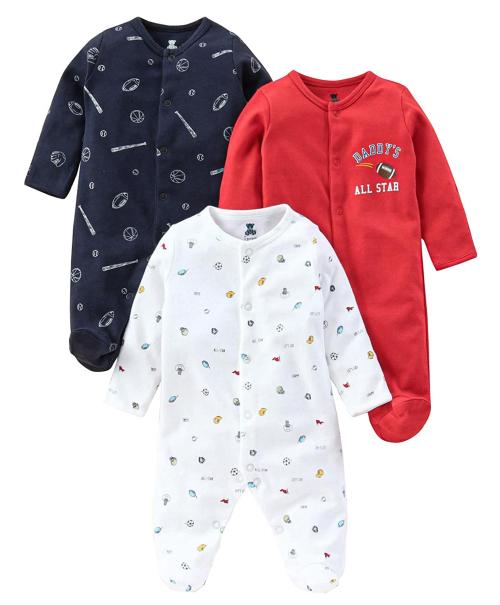 I Bears Baby Full Sleeves Footed Rompers Pack of 3, 0-1 Month (155)