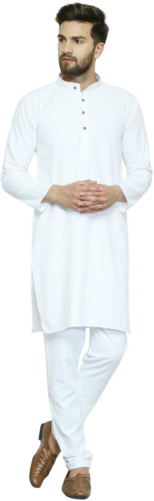 AD & AV Men White Solid Cotton Blend Single Kurta Pyjama Set