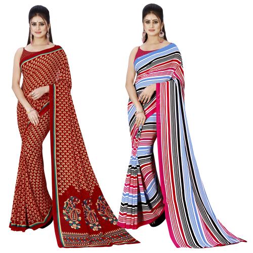 Anand Women Multicolor2 Self Design Pattern Georgette Pack of 2 Saree With Blouse