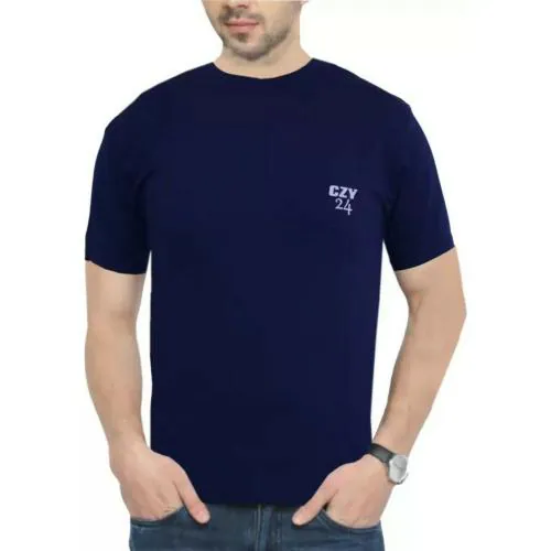 COOLZY sports round neck polyster t shirt Men Solid Round Neck darkBlue T-Shirt