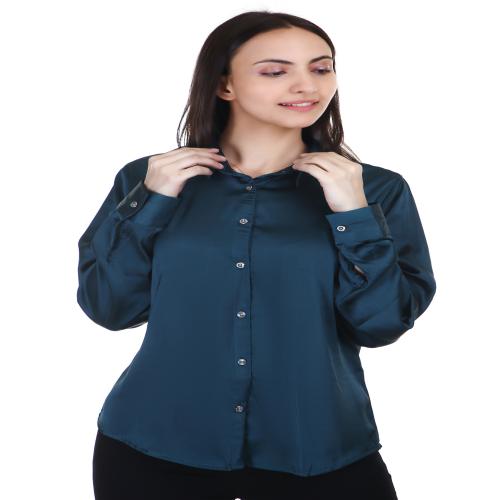 Be Dressed Women's Silk Satin Shirt with Golden Buttons| Navy Blue Color| Casual Shirt