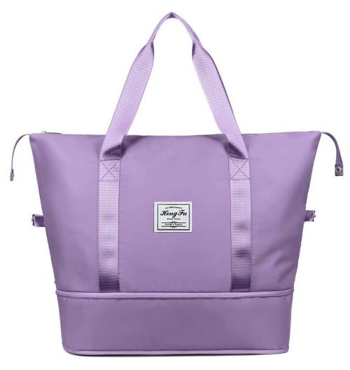 ZURU BUNCH Large Capacity Folding Travel Lightweight Waterproof Carry-on Luggage Bags with Fixed Strap, Dry and Wet Separation Foldable Travel Duffel Bag for Women (Purple)