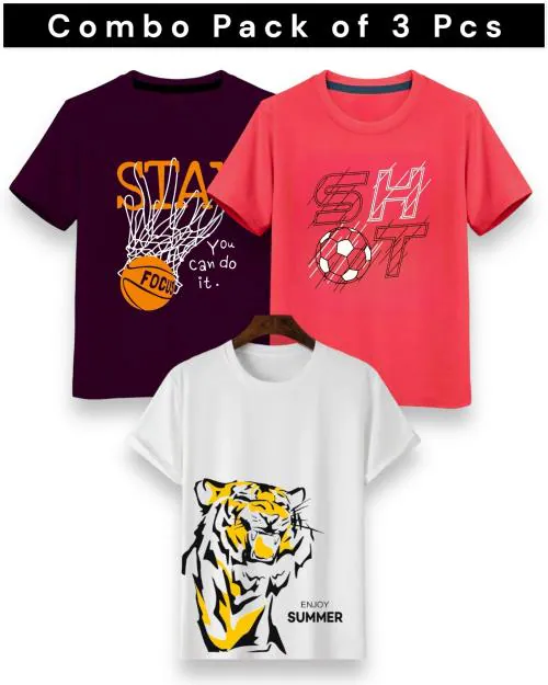 NI FASHION Trendy Printed Round Neck Half Sleeve Tshirt For Boys Wine Carrot White | kids wear | t shirt for kids | t shirt for boys | t shirt | tshirt | tshirt boys | boys tshirt | boys t tshirts | boys dress | tshirts | t shirts | Pack of 3