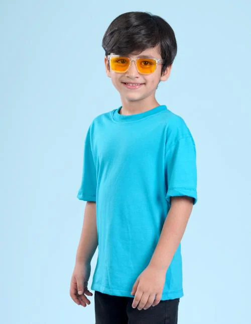Nusyl Boys Solid Sky Blue Oversized T-shirt