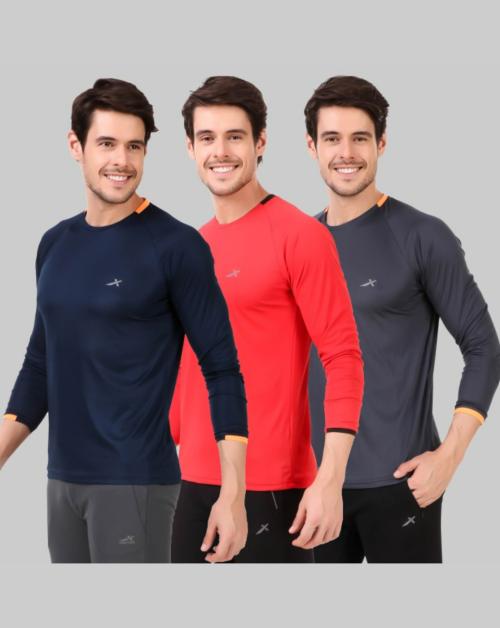 Vector X Men Multicolor Solid Polyester Round Neck T-shirt - Pack of 3