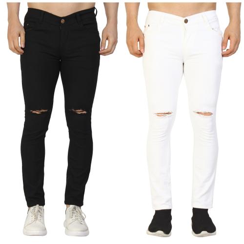 Buy Stitch Factory Slim knee slit Men Black, White Jeans (30) Online at ...
