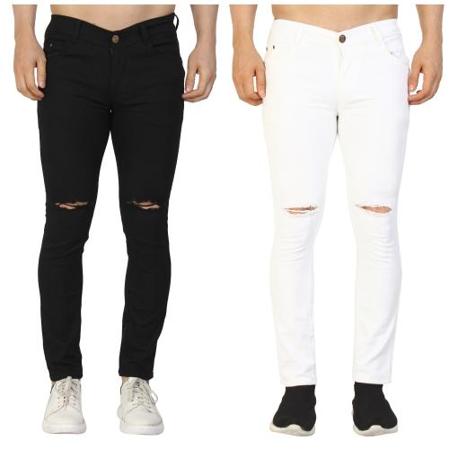 Stitch Factory Slim knee slit Men Black, White Jeans (30)