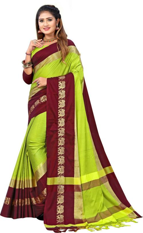 THE 9192 Women Multicolor Animal Print Cotton Silk Saree