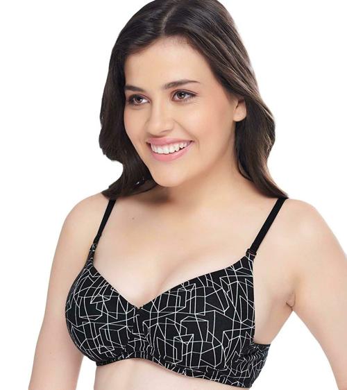 Lovable Women's Micro Fabric Padded 3/4th Coverage Wire Free V-Neck Regular Fit Geometric Printed T-shirt Bra (Geometric Printed_Size-36B)