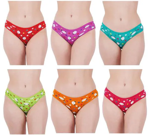 eDESIRE Pack of 6 Women's 100% Cotton Panda Hipster Brief Bikini Panty Panties for Girls -Multicolor