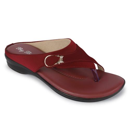 Big Bird Footwear Flat Casual V-strap Sandals for Women & Girls (Cherry)