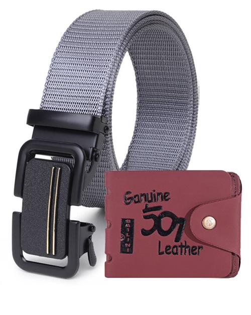 Clasicox Silver Canvas Belt & Wallet: Style with Auto-Lock Buckle