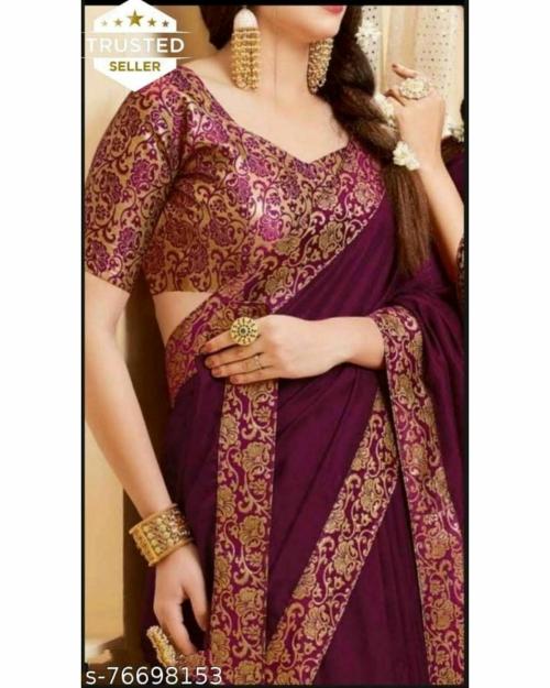 Vkaran Women's Maroon Art silk Lace Work Saree With Blouse