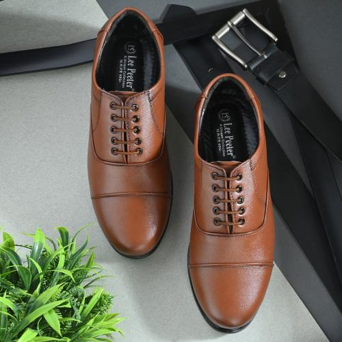 LEEPEETER Premium Synthetic Leather Lace up Tan Formal/Police Shoes For Men