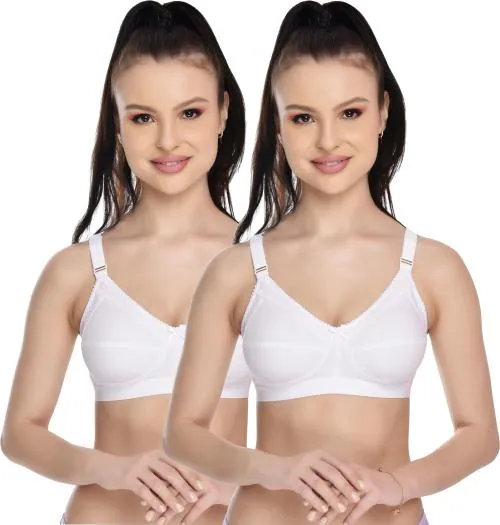 Alishan White Cotton Blend Non Padded Bra - 32C (pack of 2) (ASS0883)