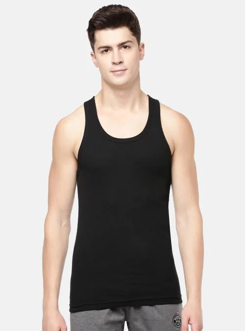 Rupa Macroman M Series Men's Black Solid 100% Cotton Vest
