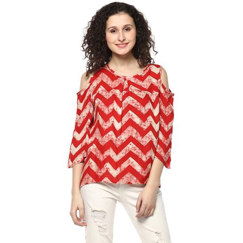 Mayra Women's Red Color Georgette Chiffon Blend Medium Top