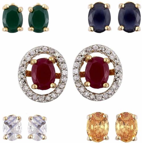 M Creation Green, Blue, Red Alloy Stud Earring For Women (Pair Of 5)