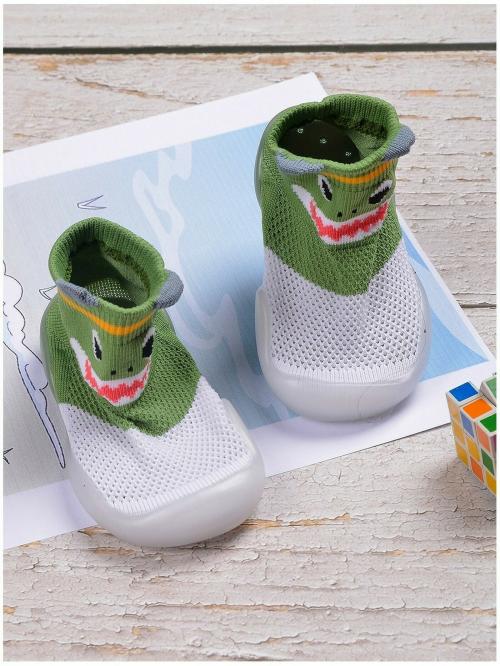 Poplins Green Cotton Colourblocked Rubber Soled Socks For Kids