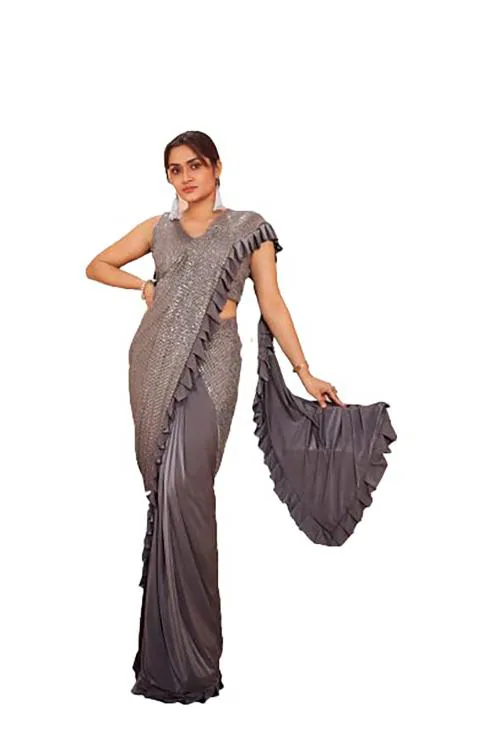 Amoha Trendz Women Grey Pack of 1 Readymade Saree