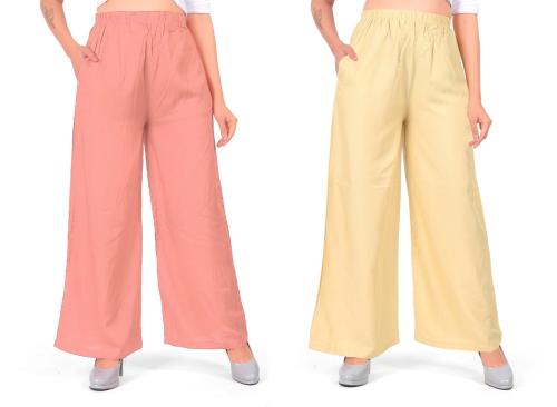 MEVABA Rayon viscose Palazzo pants for women by LIVA || Premium quality comfortable wide leg summer palazzo || Light weight breathable fabric (Pack of 2)