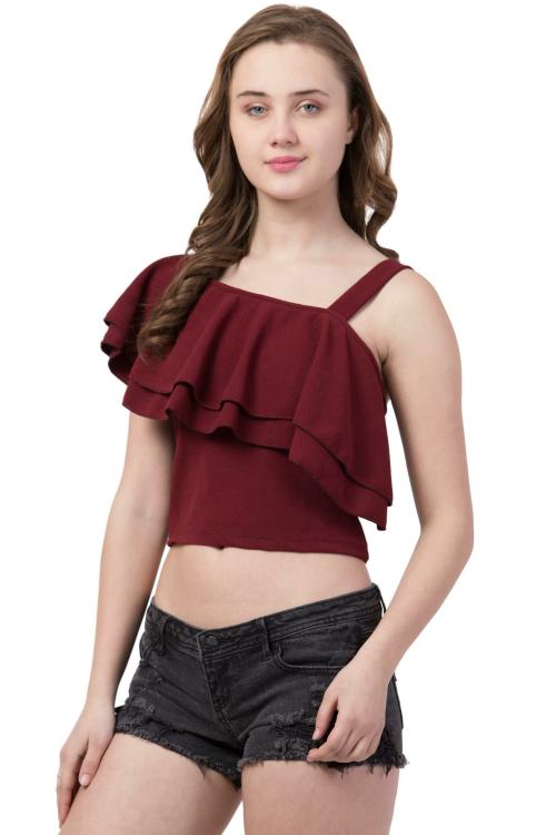 GAURGEOUS Women Viscose Rayon Fabric Solid Maroon Color top For women