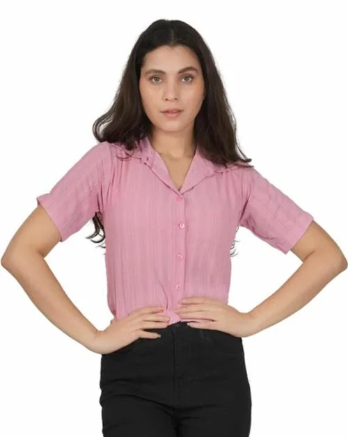 DREAMY ATTIRE Stylish Trendy Girls Striped Regular Fit Top Shirt with Short Sleeves Pink color(10-11Y)