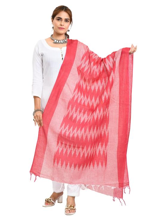 MOEZA Women's Pink Cotton Woven Design Ikat (Patola) Dupatta