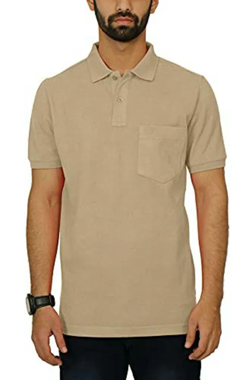 Celsius Men's Half Sleeve Solid Regular fit Pique Polo with Pocket Tshirt|Beige|4XL