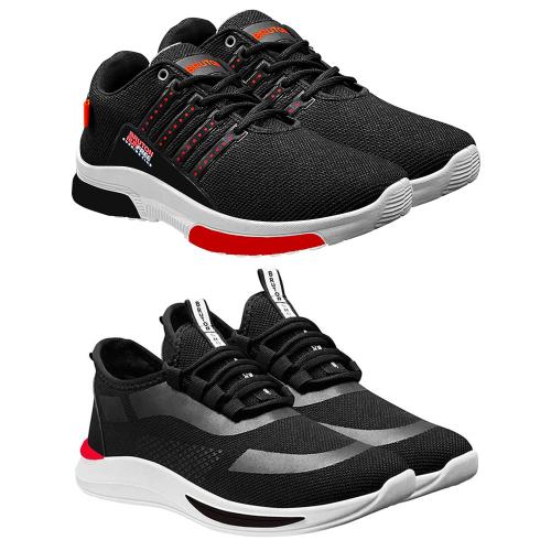BRUTON Combo Pack of 2 Sports Shoes Running Shoes For Men (Black)