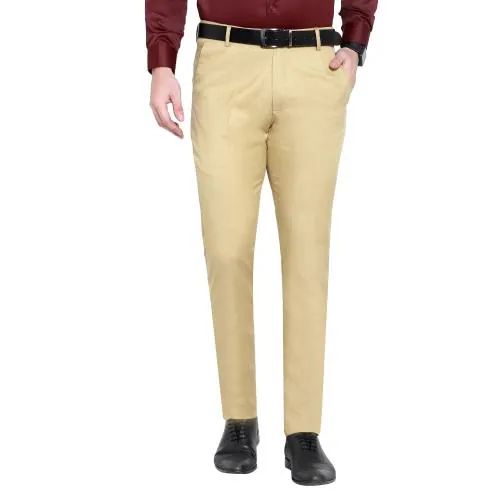 TIM ROBBINS MEN'S TROUSERS KHAKI COLOR SLIM FIT COTTON BLEND FORMAL TROUSERS