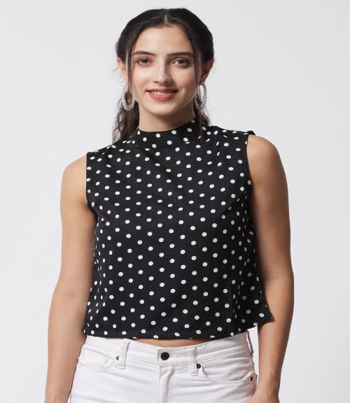 My Swag Women's Black Color Polka Dot Print Crop Top