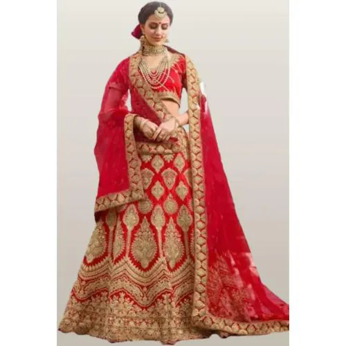 Riyami Fashion beautifull bridal lehenga wedding lehenga lehenga blouse chaniya choli panetar chunddi shadi ka joda bridal choli design (SET OF 1) (RED)