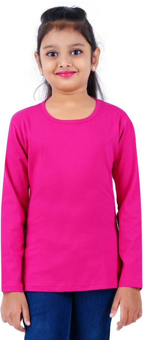 SILVER TEE Girls Pink Pure Cotton Solid T-Shirt (4-5 Y)