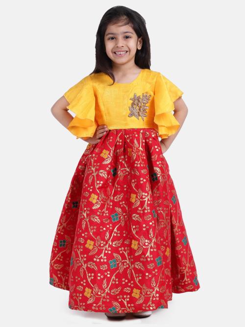 BownBee Girls Red Dupion Silk Gown Dresses