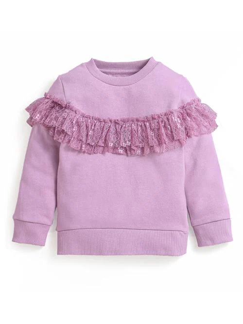 Nino Bambino Girl's Organic Cotton Round Neck Sweatshirt-Lavender