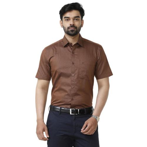 Buy UATHAYAM_Ariser Luxor Dark Brown Solid Cotton Slim Fit Half Sleeve