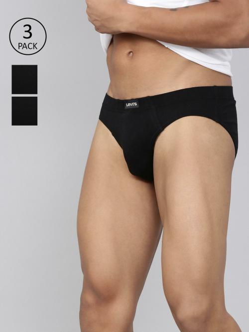 Levi's Men's Black Solid 100% Cotton Pack of 3 Briefs