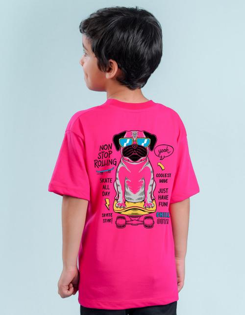 Nusyl Hot Pink Boys Printed Oversized T-shirt