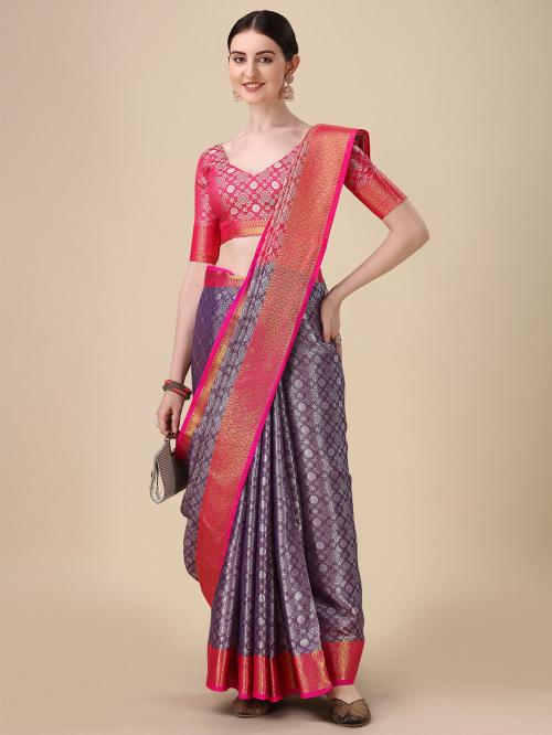 Yourwish Women Blue Pure Silk, Cotton Silk Self Design Bollywood Saree, Zahal