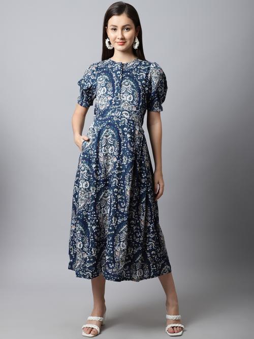 Moms Maternity Women's Maternity Rayon Paisley Print Green Midi Dress