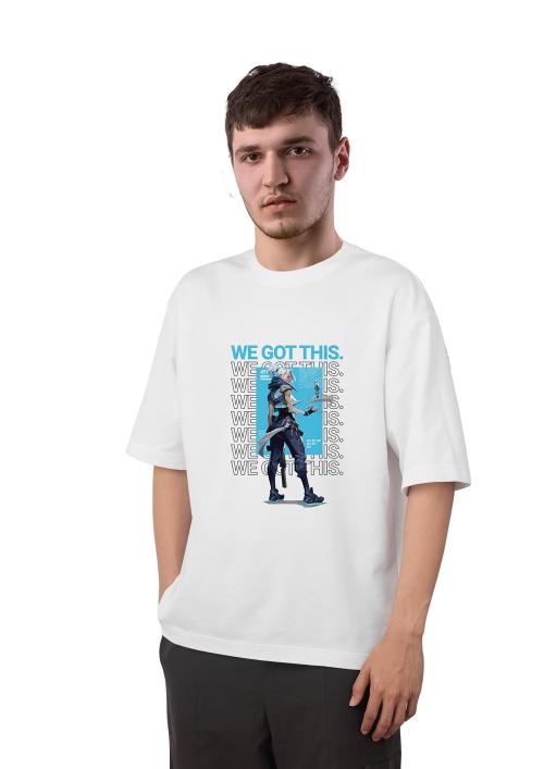 Lups Men And Women White Valorant Jett Digital Printed Cotton Oversize T-Shirt (2Xl)