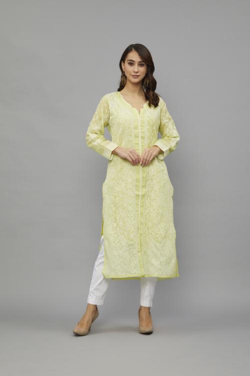 Ethnava Women’s Hand Embroidered Cotton Long Kurti Design with Slip