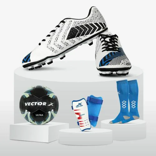 Vector X Gravity Shoe, Football ,Pair of Shin Guard & Pair of Stockings Combo kit
