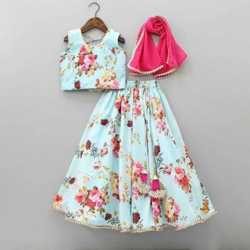 Kedar Fab Girls Silk Printed Lehenga Choli With Blouse