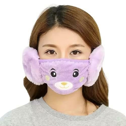 UPAREL Purple Girls And Boys Face Mask With Earmuffs