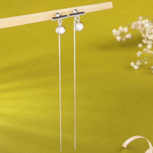 DEESSA 925 Sterling Silver Ball Drop Earrings with White Cubic Zirconia - Rhodium Plated, Elegant Gift for Women | Birthdays, Anniversaries, Valentine's Day | with Authenticity Certificate