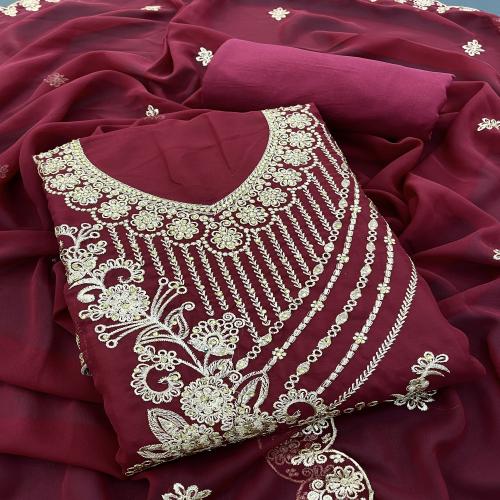 pruhasti Women fancy salwar suit Georgatte unstiched top-2.5m cotton bottom-4m Georgatte dupatta-2.5m dress material