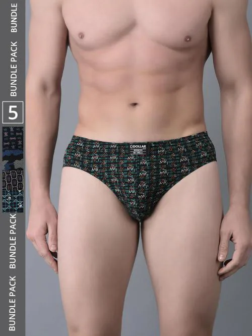 Dollar Bigboss Men's Assorted Pack of 5 Soft Combed Cotton Printed Brief