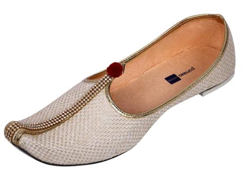 DEEUCO Mens Traditional Wedding and Sherwani Jutti/Mojari with Work Cream